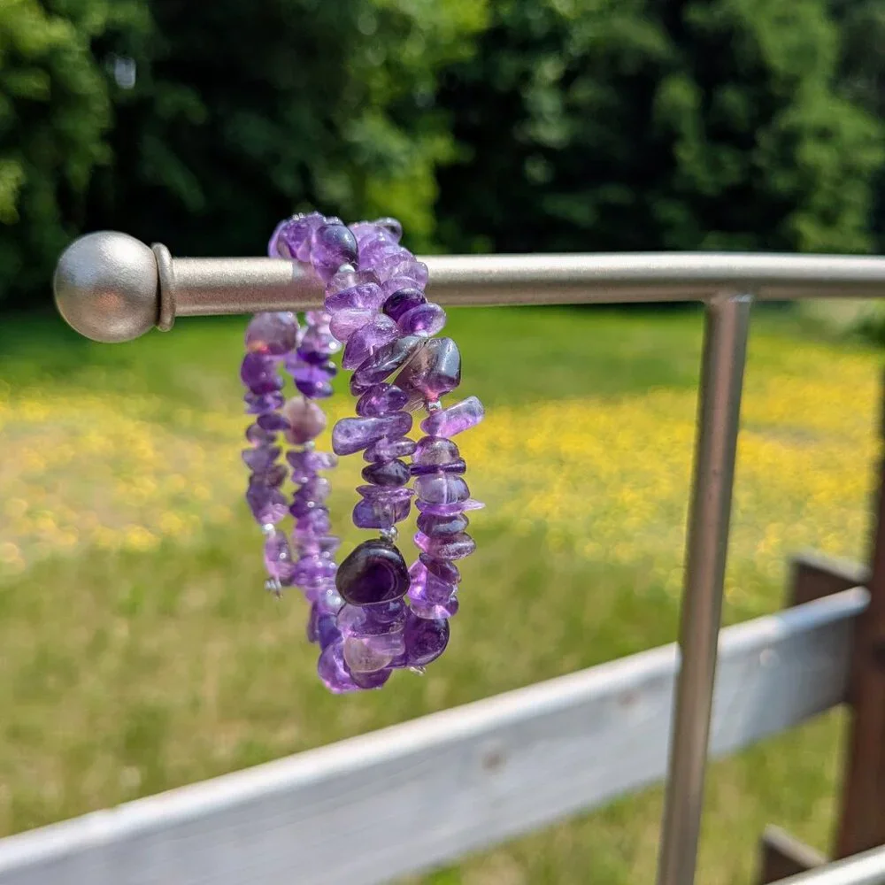 Natural Purple Amethyst Crystal Gemstone Bracelet - Picture 11 of 14
